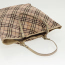BURBERRY Nova Check Blue Label Tote Bag Nylon Beige Silver Auth 96792-6