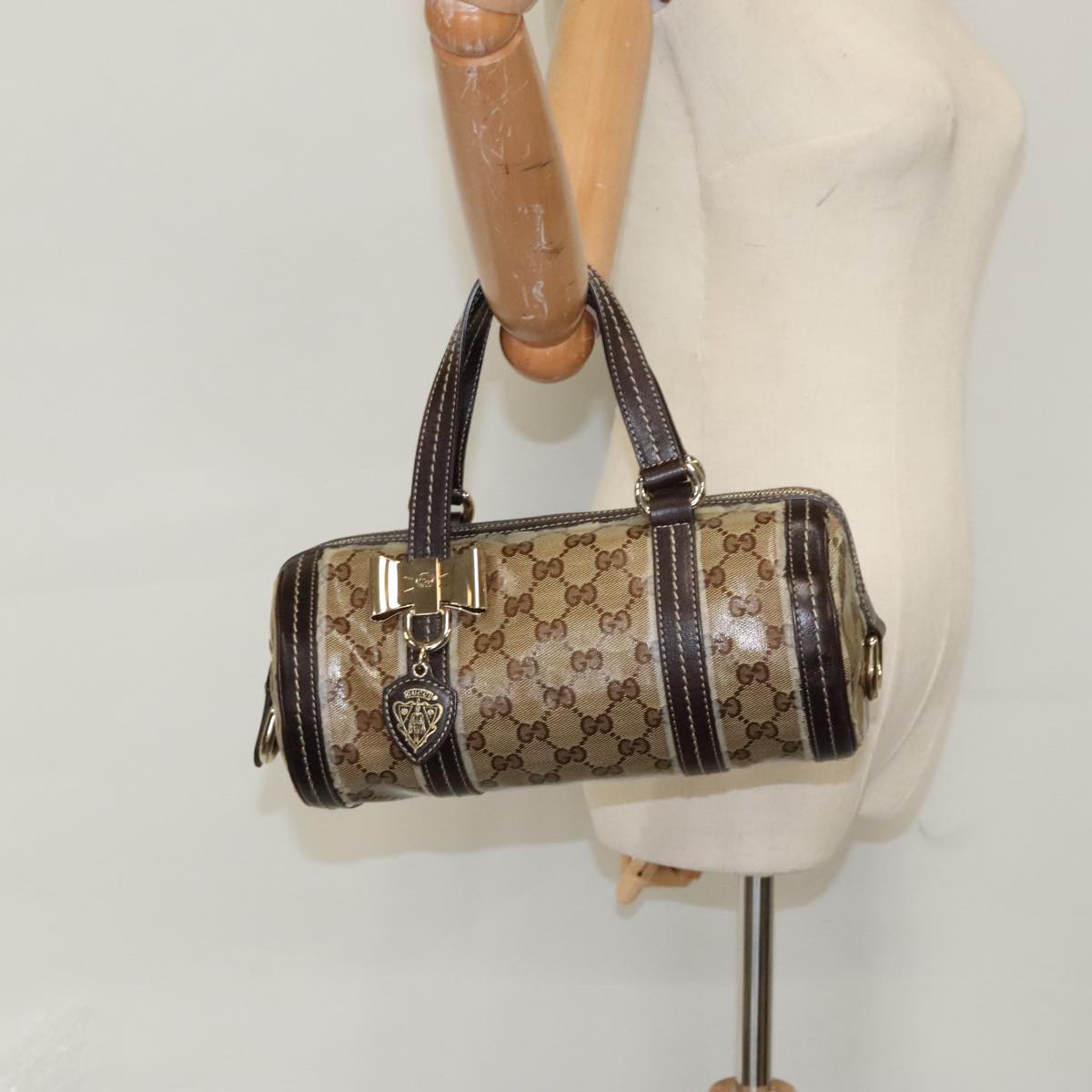 GUCCI GG Crystal Hand Bag Beige Gold 181485 Auth 96794