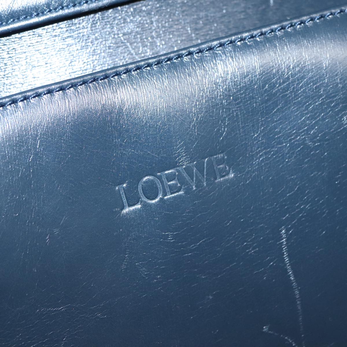 LOEWE Shoulder Bag Leather Navy Auth 96795