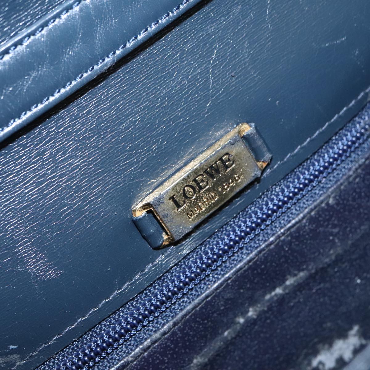 LOEWE Shoulder Bag Leather Navy Auth 96795