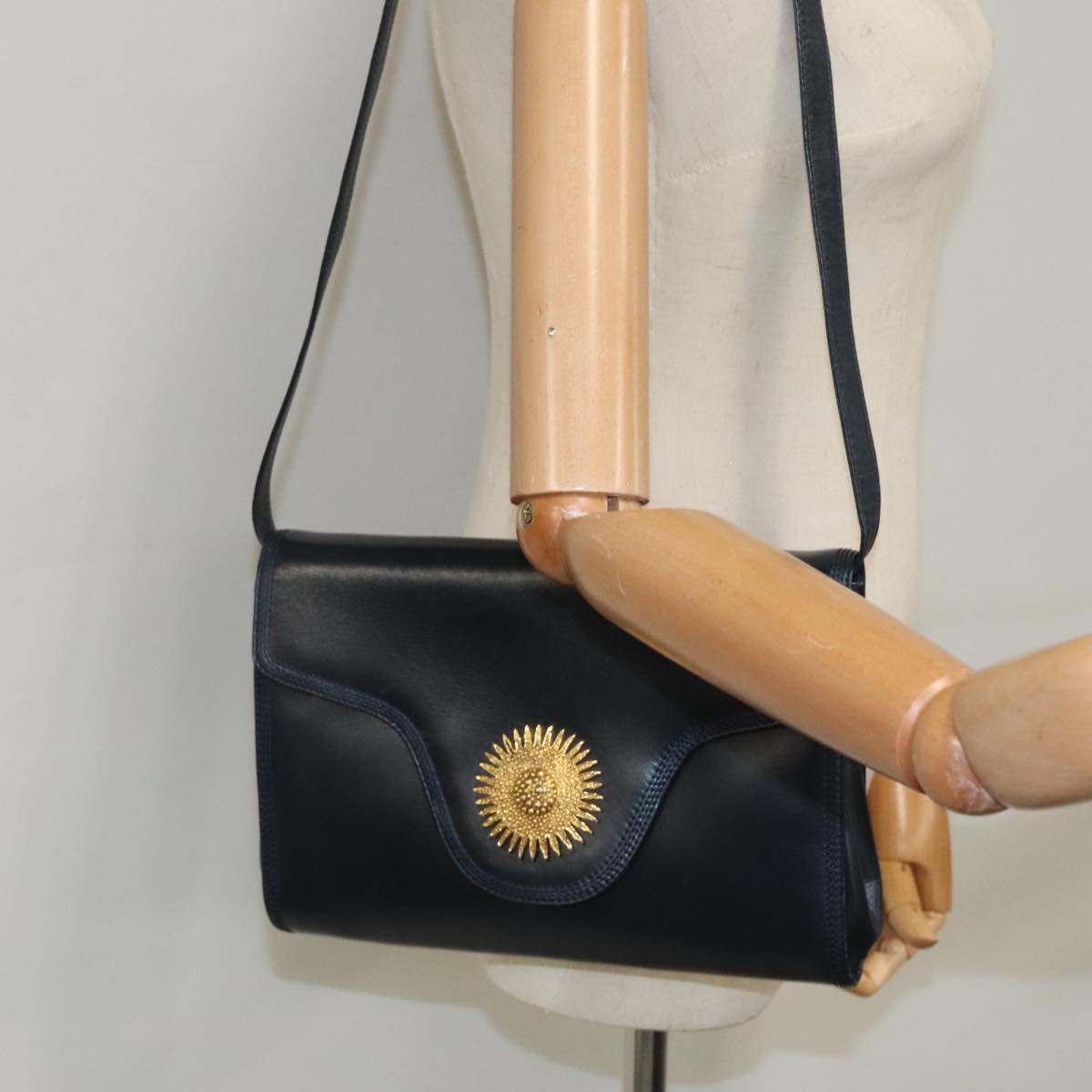 LOEWE Shoulder Bag Leather Navy Auth 96795