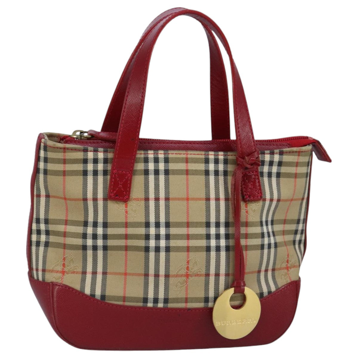 BURBERRY Nova Check Hand Bag Canvas Beige Red Auth 96916