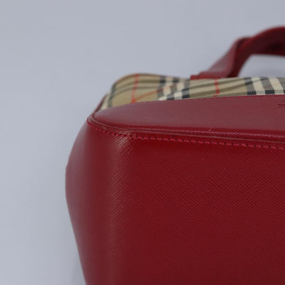 BURBERRY Nova Check Handtasche Canvas Beige Rot Auth 96916