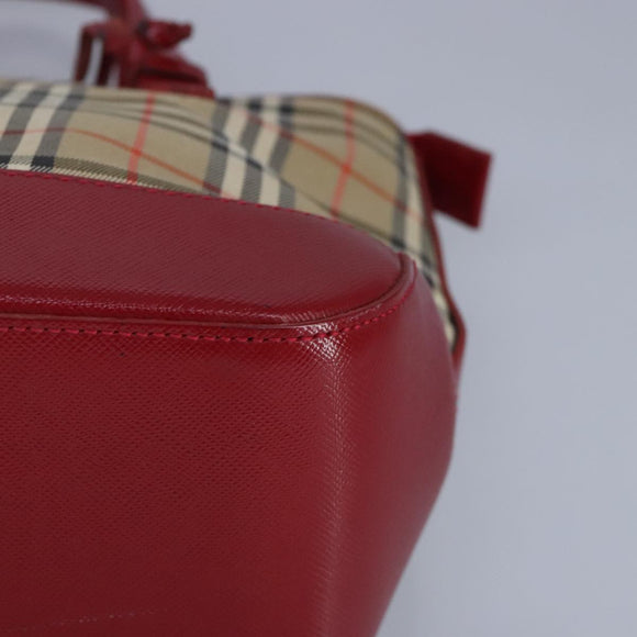 BURBERRY Nova Check Handtasche Canvas Beige Rot Auth 96916
