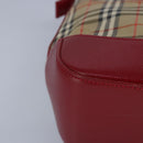 BURBERRY Nova Check Hand Bag Canvas Beige Red Auth 96916-16