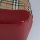 BURBERRY Nova Check Handtasche Canvas Beige Rot Auth 96916-9