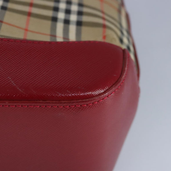 BURBERRY Nova Check Handtasche Canvas Beige Rot Auth 96916