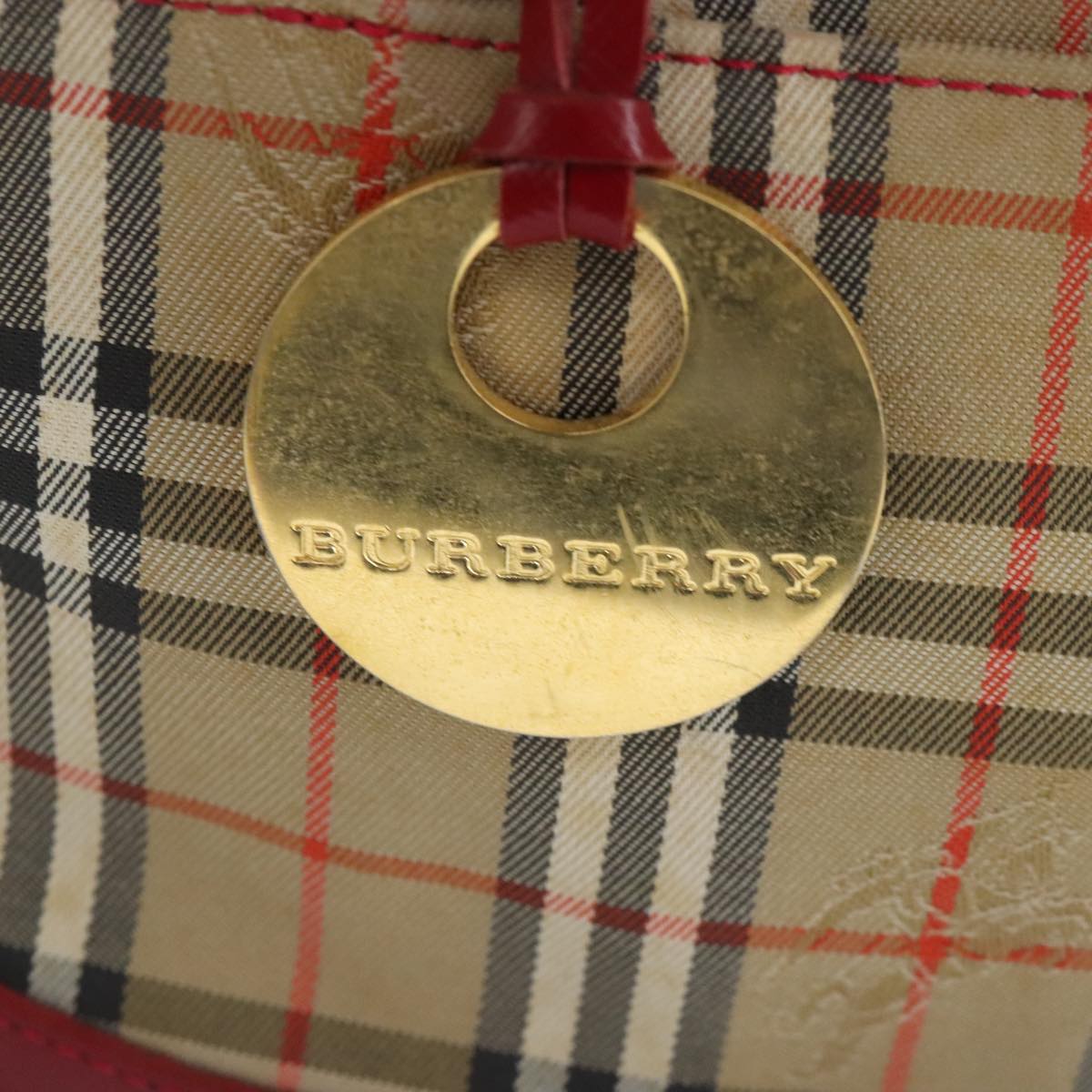 BURBERRY Nova Check Hand Bag Canvas Beige Red Auth 96916