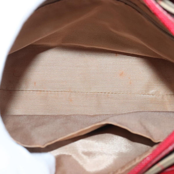 BURBERRY Nova Check Handtasche Canvas Beige Rot Auth 96916