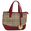 BURBERRY Nova Check Handtasche Canvas Beige Rot Auth 96916-1