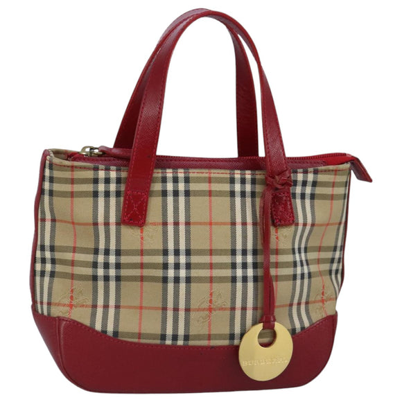 BURBERRY Nova Check Handtasche Canvas Beige Rot Auth 96916