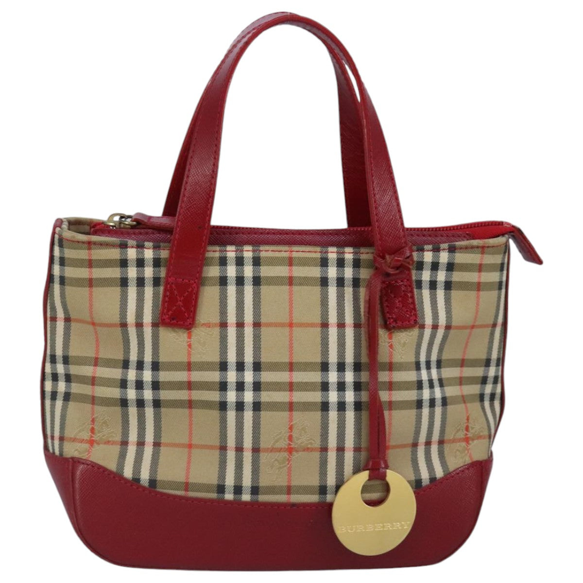 BURBERRY Nova Check Hand Bag Canvas Beige Red Auth 96916 - 0