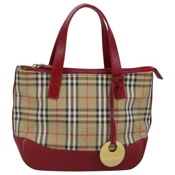 BURBERRY Nova Check Hand Bag Canvas Beige Red Auth 96916
