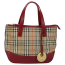 BURBERRY Nova Check Handtasche Canvas Beige Rot Auth 96916-13