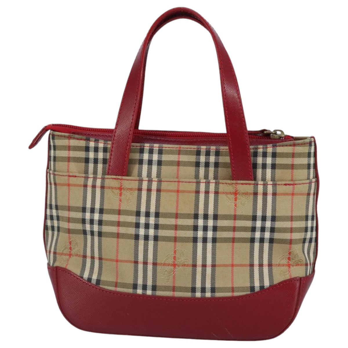 BURBERRY Nova Check Hand Bag Canvas Beige Red Auth 96916