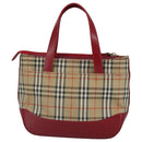 BURBERRY Nova Check Hand Bag Canvas Beige Red Auth 96916-2