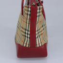 BURBERRY Nova Check Handtasche Canvas Beige Rot Auth 96916-3