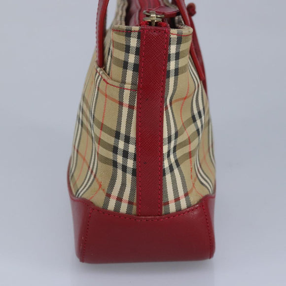 BURBERRY Nova Check Handtasche Canvas Beige Rot Auth 96916