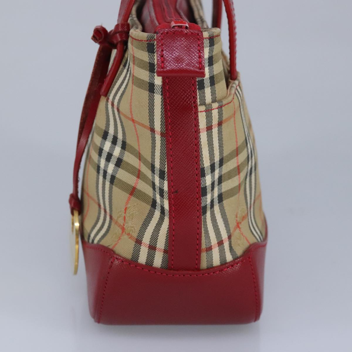 BURBERRY Nova Check Hand Bag Canvas Beige Red Auth 96916