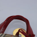 BURBERRY Nova Check Handtasche Canvas Beige Rot Auth 96916-8