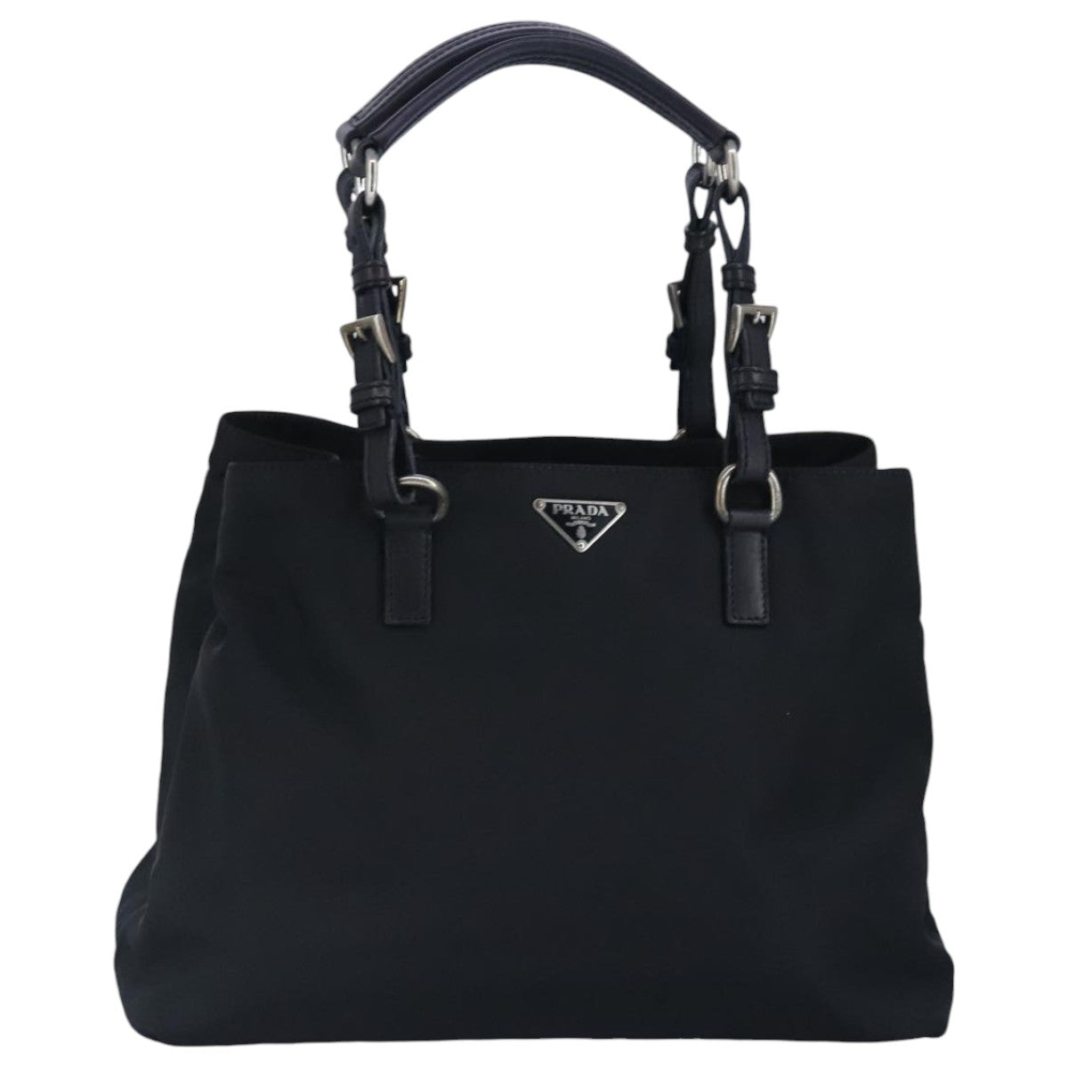 PRADA Hand Bag Nylon Black Silver Auth 96918