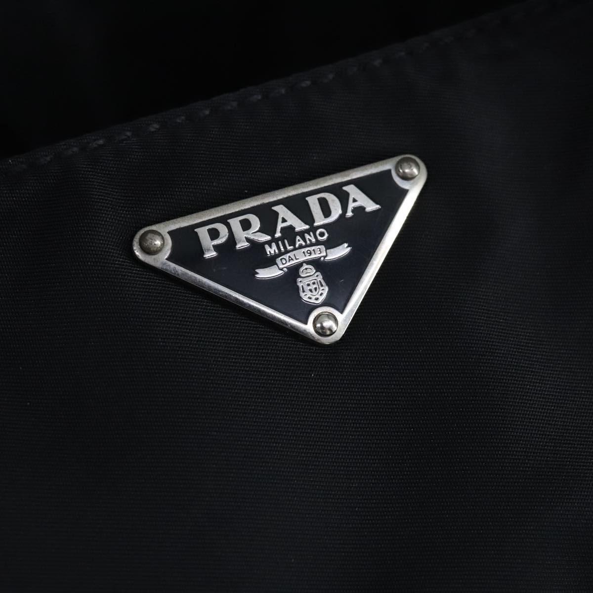 PRADA Hand Bag Nylon Black Silver Auth 96918