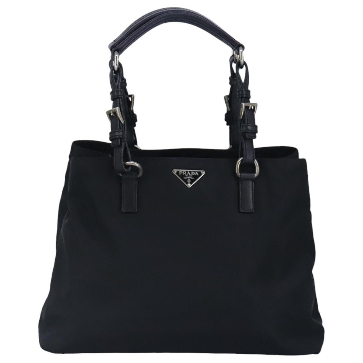 PRADA Hand Bag Nylon Black Silver Auth 96918