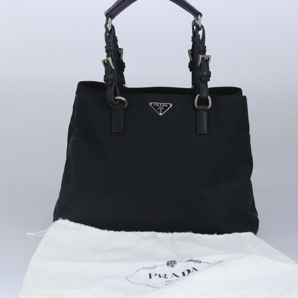 PRADA Hand Bag Nylon Black Silver Auth 96918