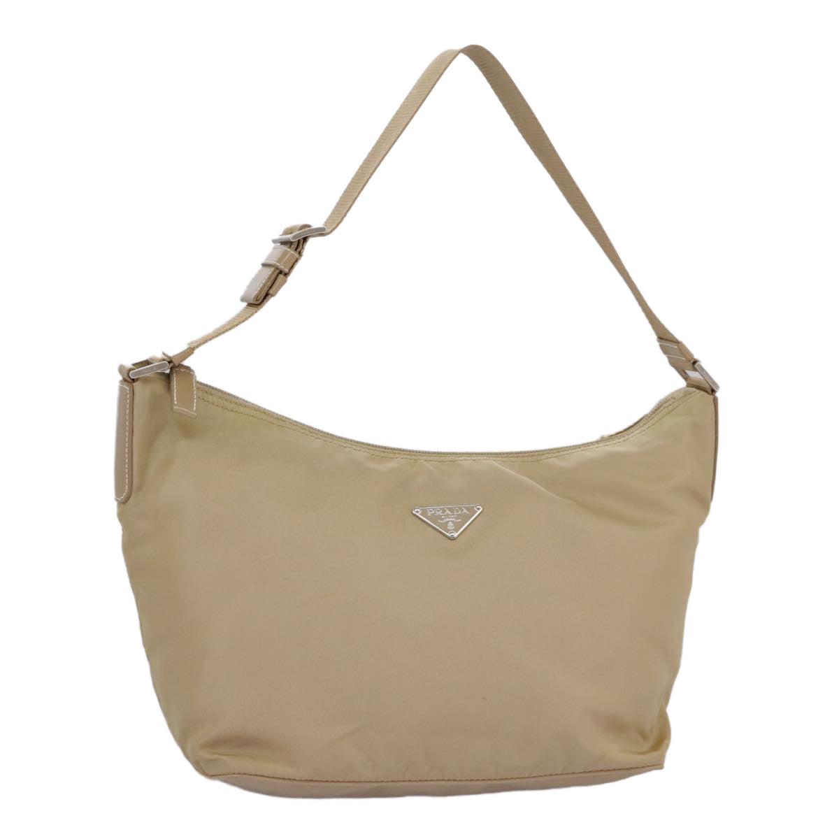 PRADA Shoulder Bag Nylon Beige Silver Auth 96919