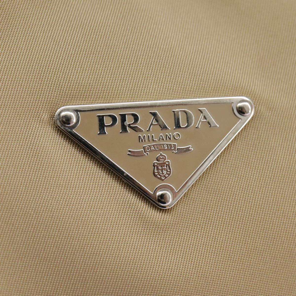 PRADA Shoulder Bag Nylon Beige Silver Auth 96919