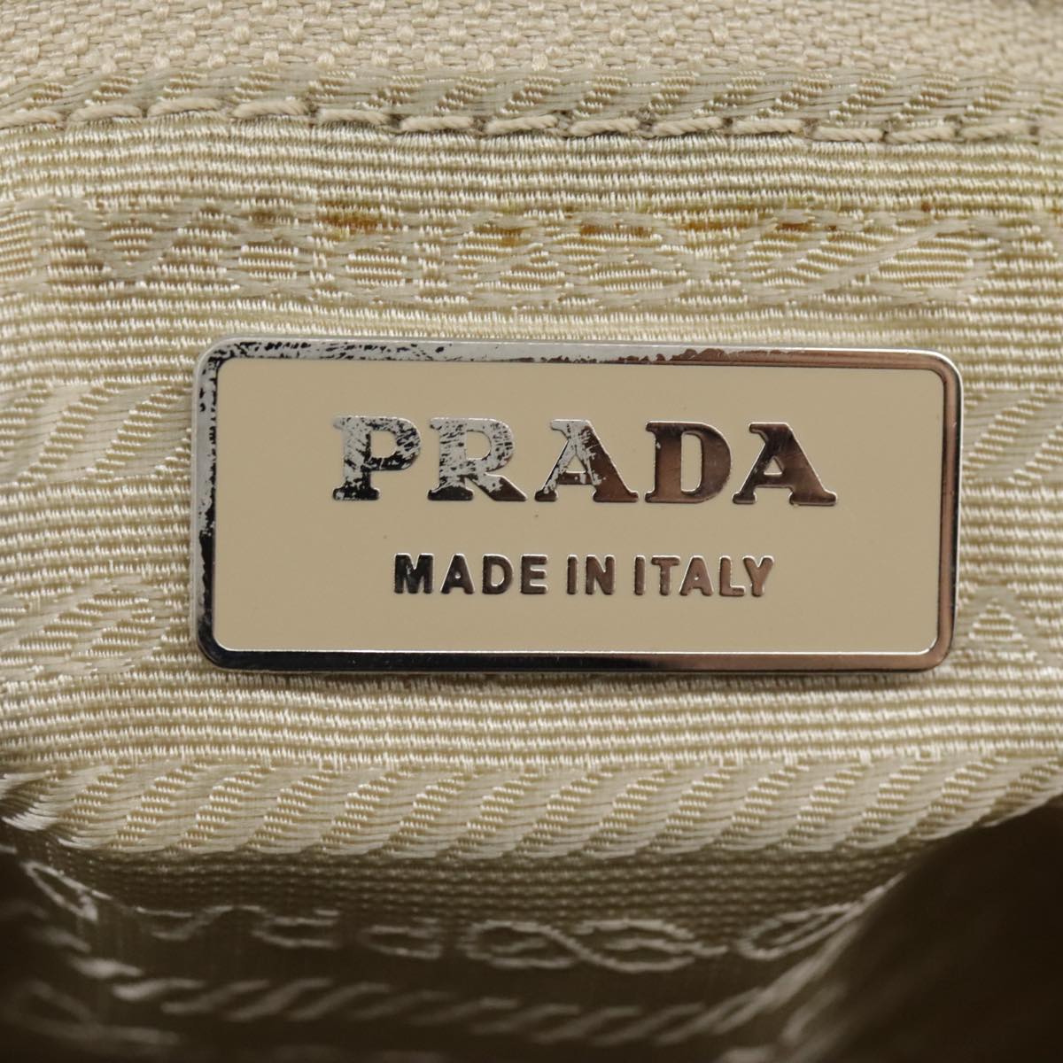 PRADA Shoulder Bag Nylon Beige Silver Auth 96919