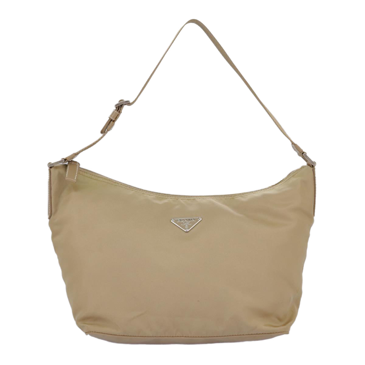 PRADA Shoulder Bag Nylon Beige Silver Auth 96919