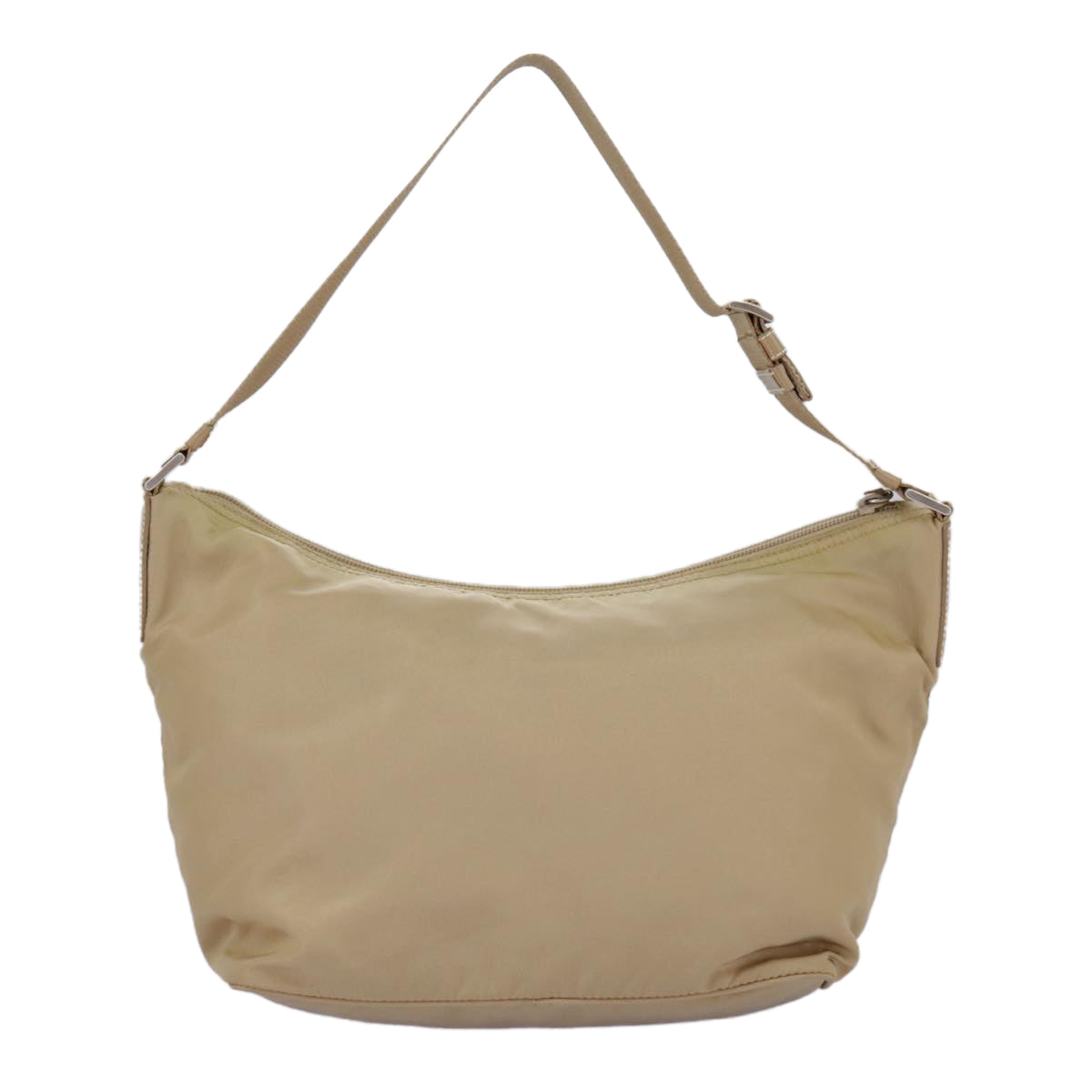 PRADA Shoulder Bag Nylon Beige Silver Auth 96919 - 0