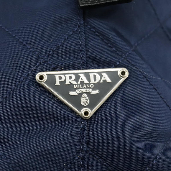 PRADA Quilted Chain Shoulder Bag Nylon Navy Silver Auth 96920