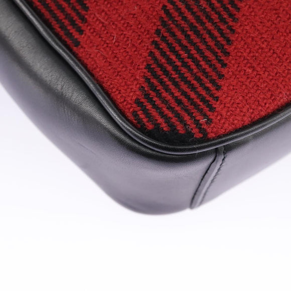 BURBERRY Nova Check Shoulder Bag Wool Red Silver Auth 96921