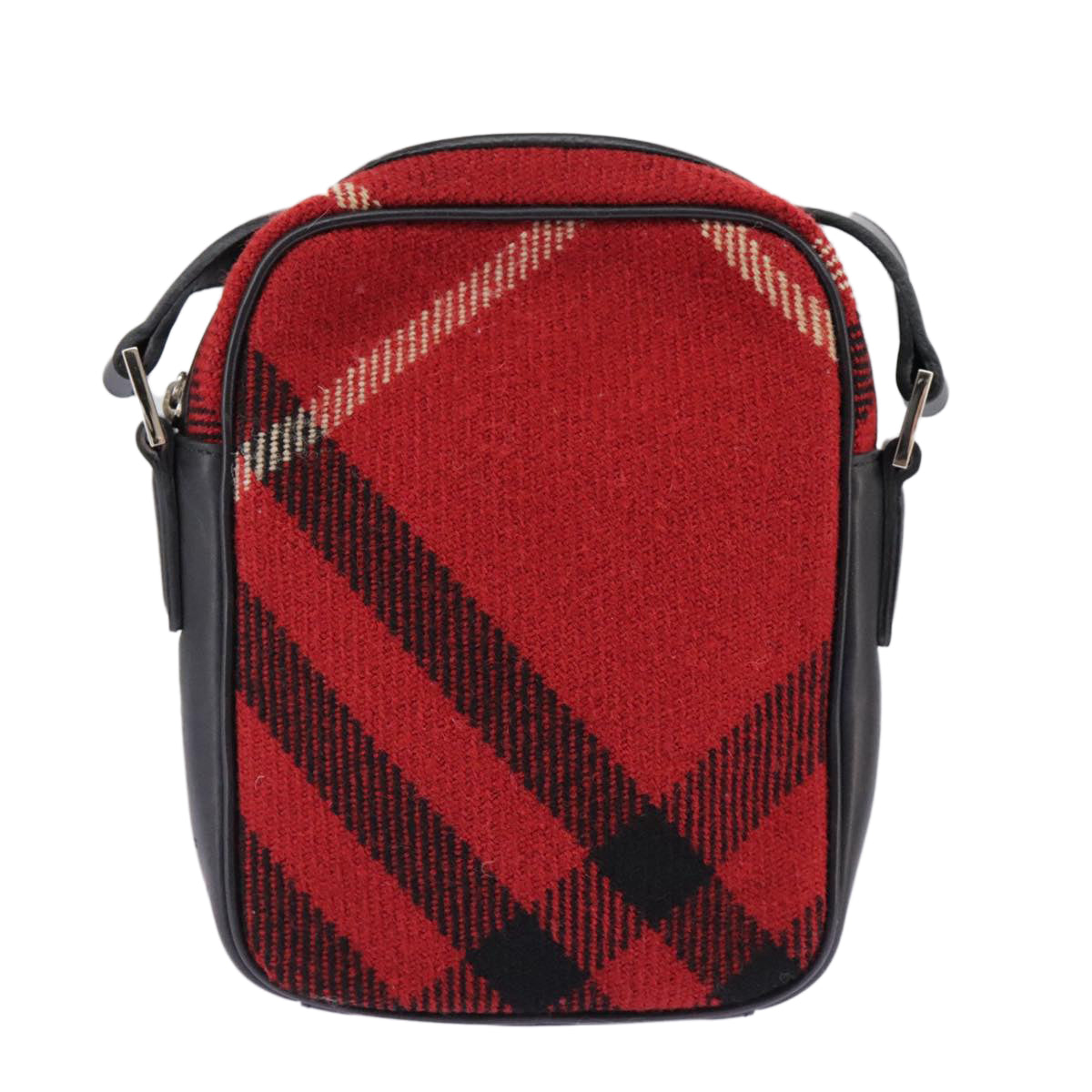 BURBERRY Nova Check Shoulder Bag Wool Red Silver Auth 96921