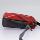 BURBERRY Nova Check Shoulder Bag Wool Red Silver Auth 96921-4