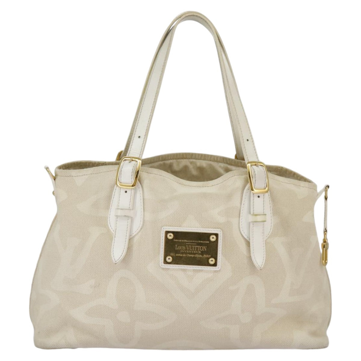 LOUIS VUITTON Cruise Line Taicienne PM Tote Bag Canvas Beige M95674 Auth 96922