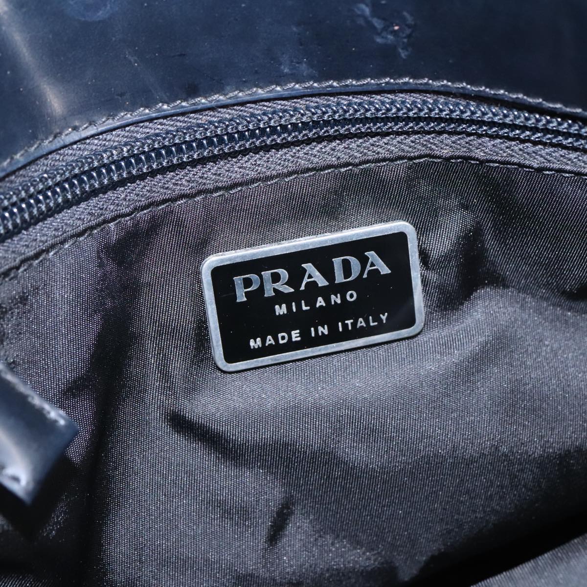 PRADA Hand Bag Nylon Black Silver Auth 96925