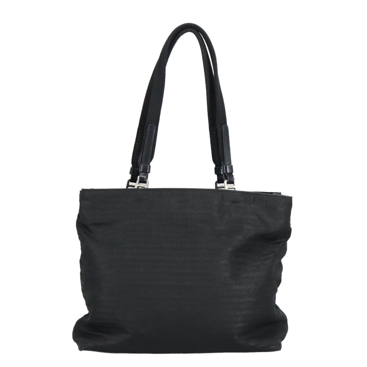 PRADA Hand Bag Nylon Black Silver Auth 96925