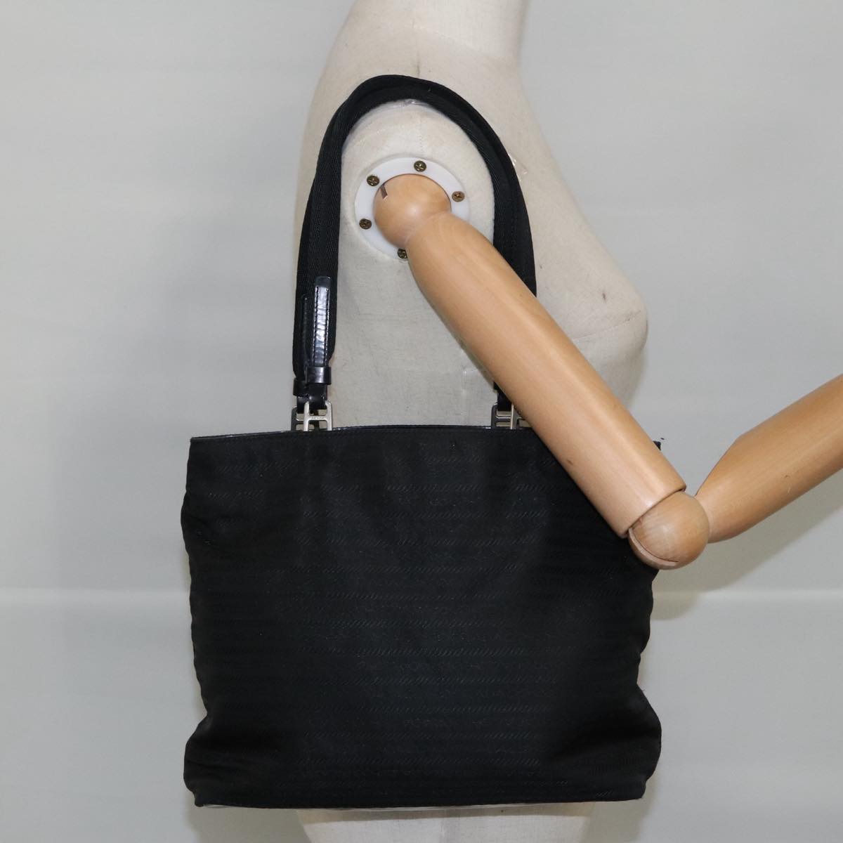 PRADA Hand Bag Nylon Black Silver Auth 96925