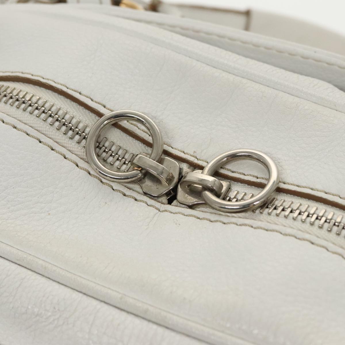 Chloe Shoulder Bag Leather White Gold Silver Auth 96926