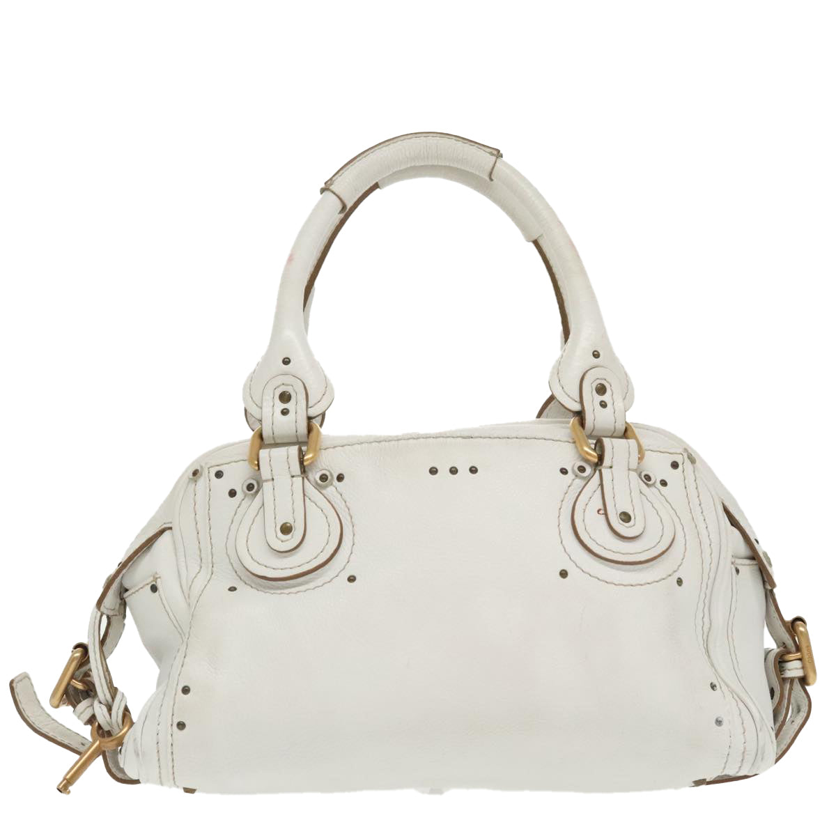 Chloe Shoulder Bag Leather White Gold Silver Auth 96926