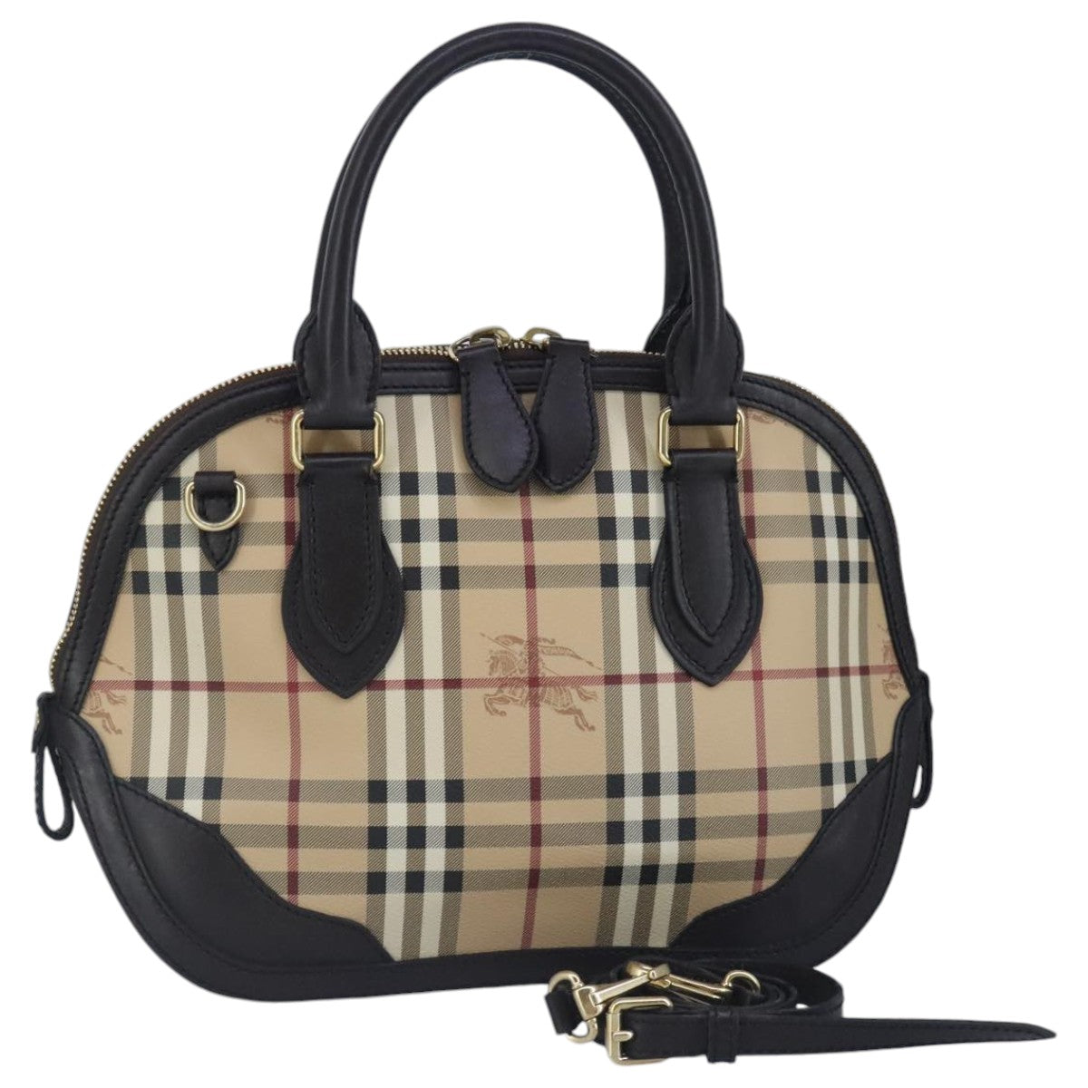 BURBERRY Nova Check Hand Bag PVC 2way Beige Gold Auth 96941