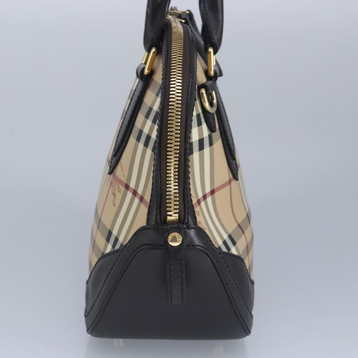 BURBERRY Nova Check Hand Bag PVC 2way Beige Gold Auth 96941