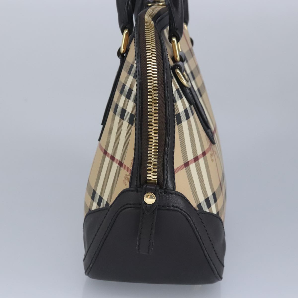 BURBERRY Nova Check Hand Bag PVC 2way Beige Gold Auth 96941