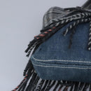 BURBERRY Nova Check Scarf Style Blue Label Hand Bag Wool Gray Silver Auth 96942-9