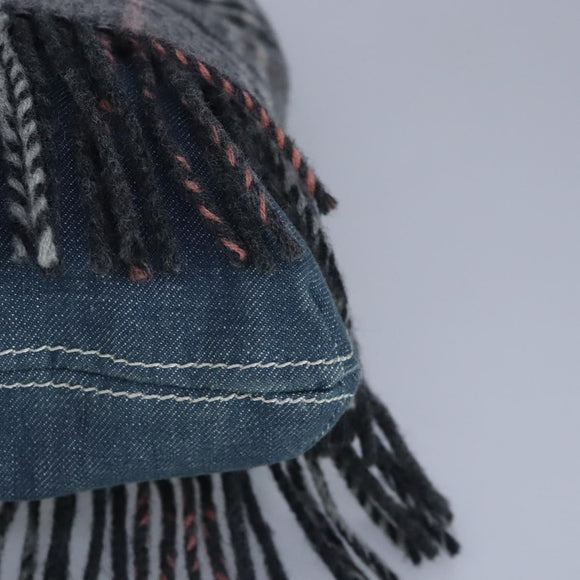 BURBERRY Nova Check Scarf Style Blue Label Hand Bag Wool Gray Silver Auth 96942