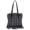 BURBERRY Nova Check Scarf Style Blue Label Hand Bag Wool Gray Silver Auth 96942-1