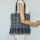 BURBERRY Nova Check Scarf Style Blue Label Hand Bag Wool Gray Silver Auth 96942-20
